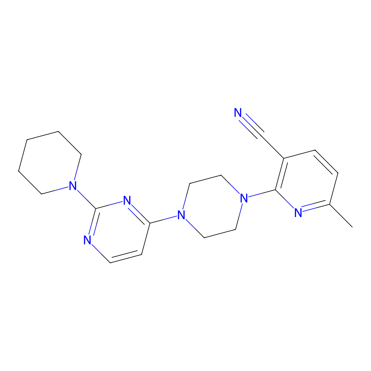 6-Methyl-2-{4-[2-(piperidin-1-yl)pyrimidin-4-yl]piperazin-1-yl}pyridine-3-carbonitrile molecular structure, CAS 2877751-21-6