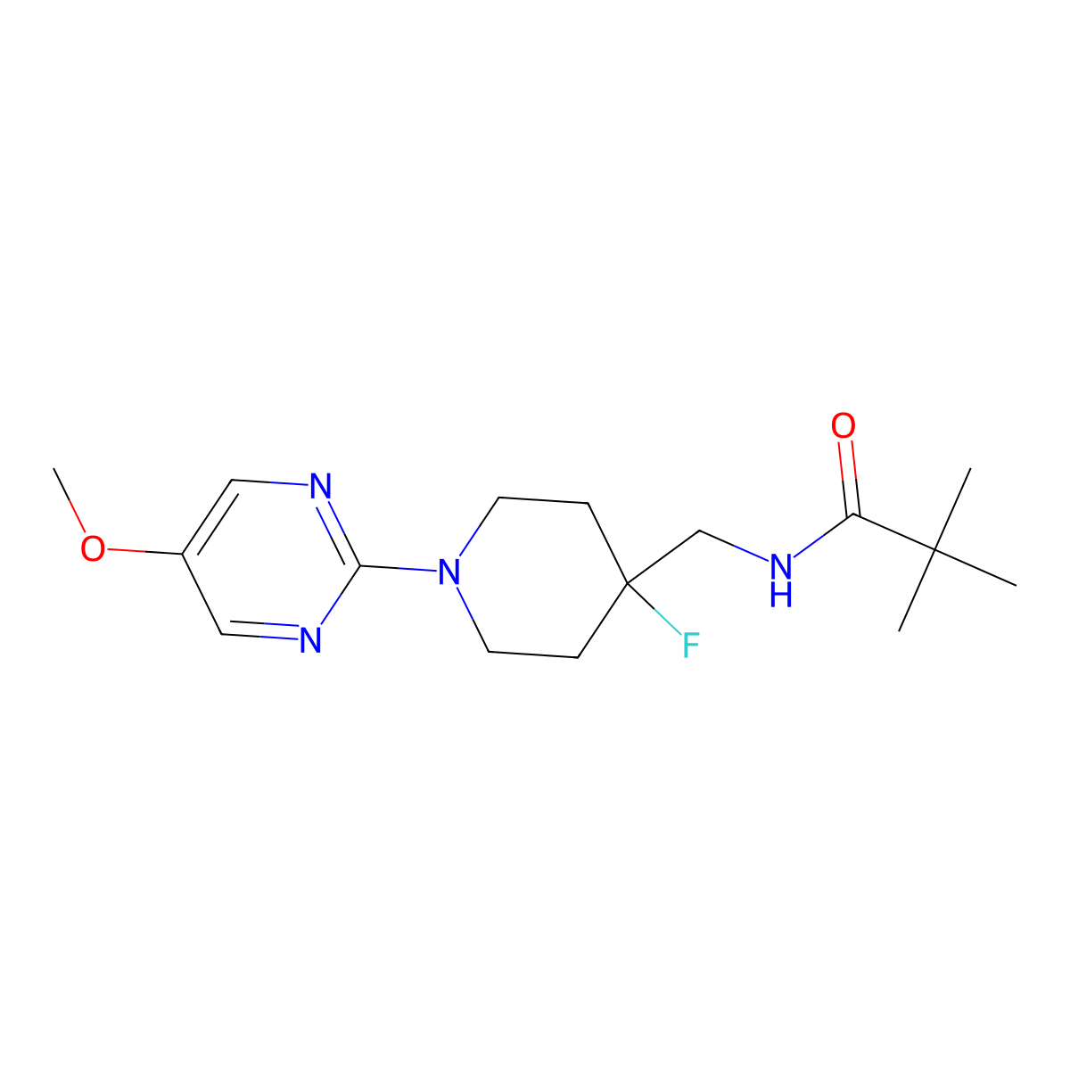 N-{[4-fluoro-1-(5-methoxypyrimidin-2-yl)piperidin-4-yl]methyl}-2,2-dimethylpropanamide molecular structure, CAS 2877751-23-8