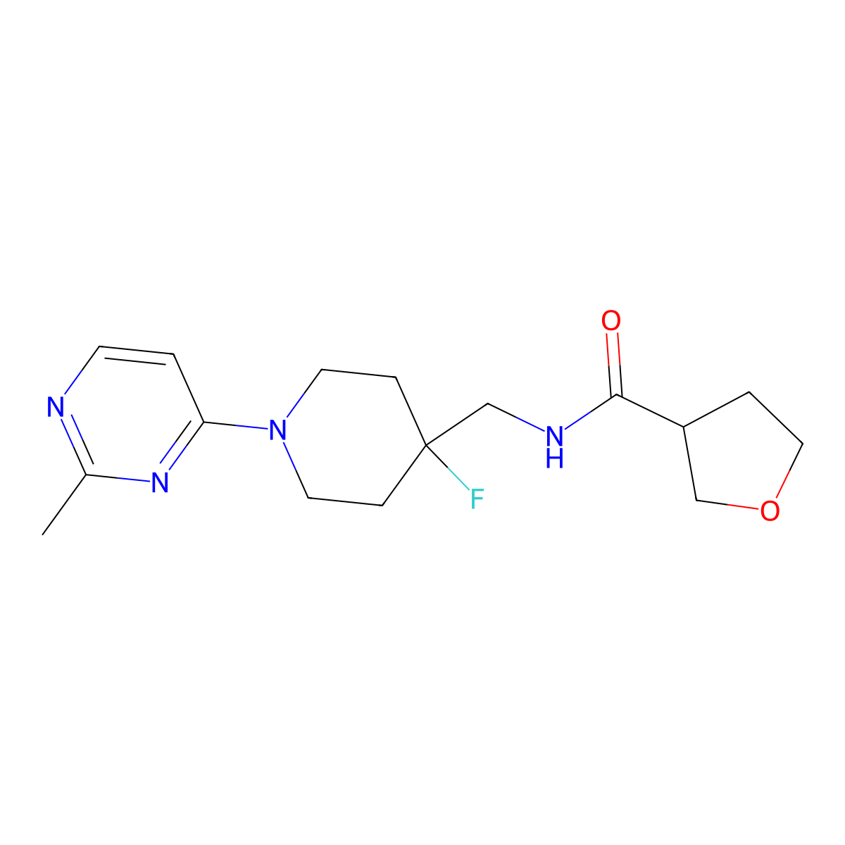 N-{[4-fluoro-1-(2-methylpyrimidin-4-yl)piperidin-4-yl]methyl}oxolane-3-carboxamide molecular structure, CAS 2877751-26-1