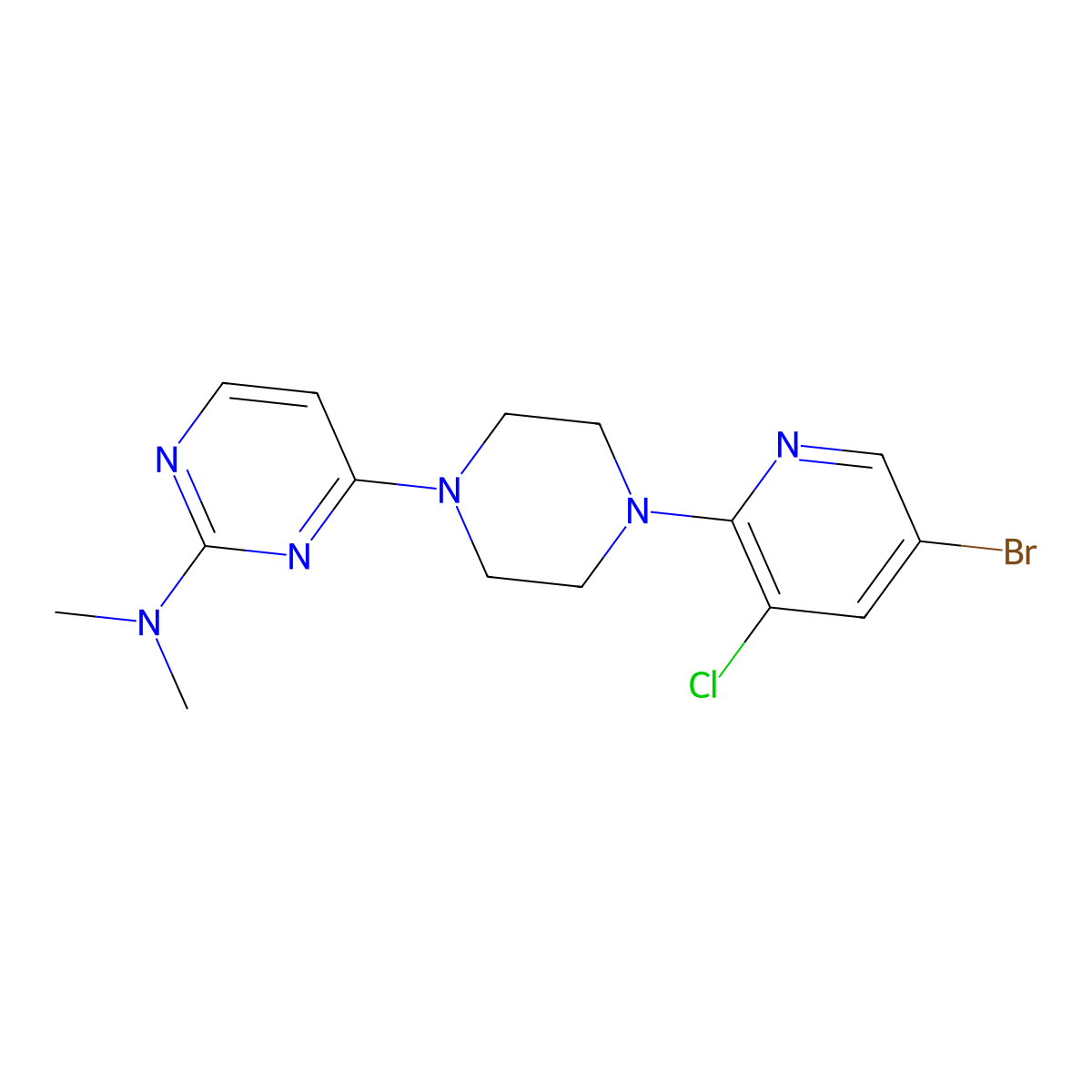 4-[4-(5-bromo-3-chloropyridin-2-yl)piperazin-1-yl]-N,N-dimethylpyrimidin-2-amine molecular structure, CAS 2877751-27-2