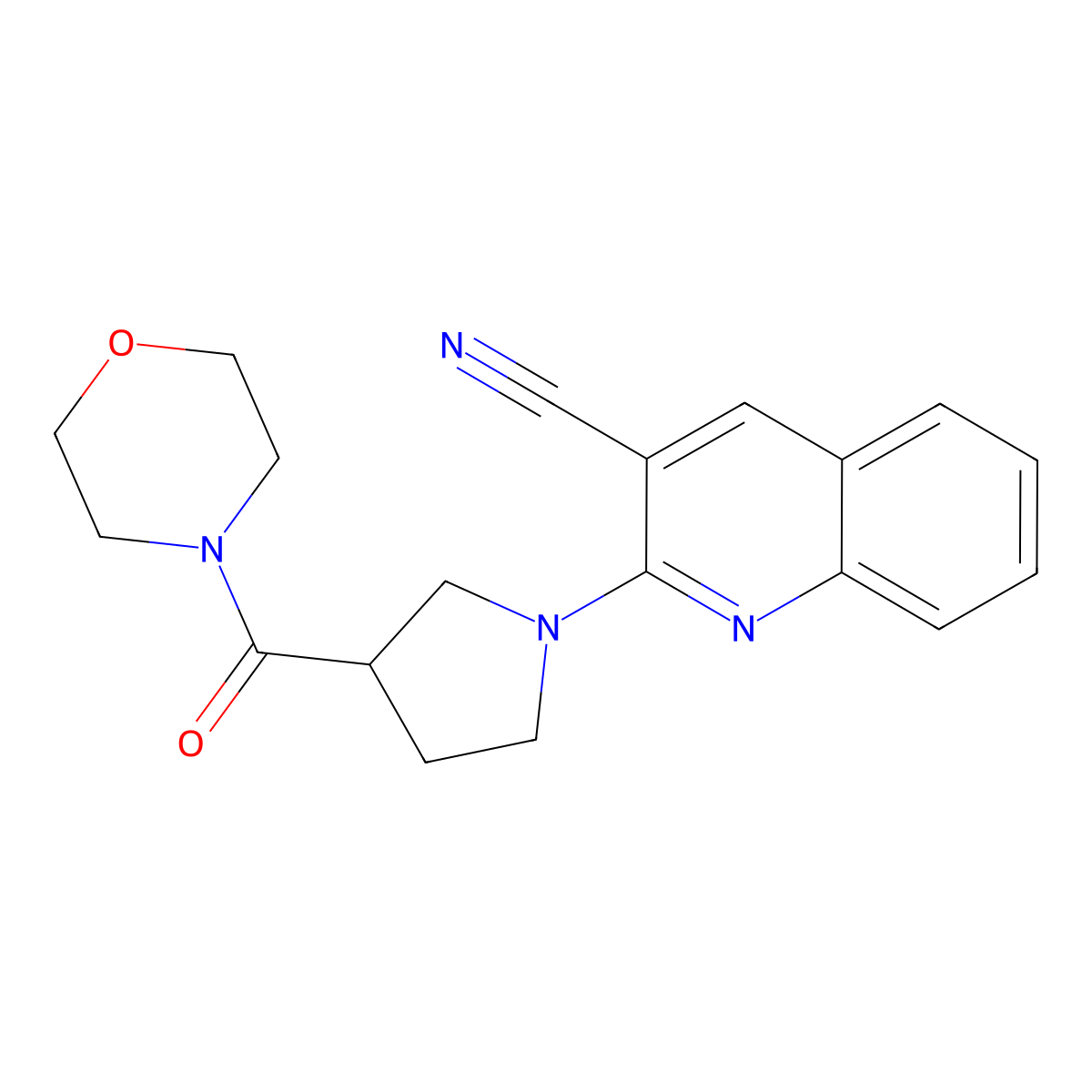 2-[3-(Morpholine-4-carbonyl)pyrrolidin-1-yl]quinoline-3-carbonitrile molecular structure, CAS 2877751-31-8