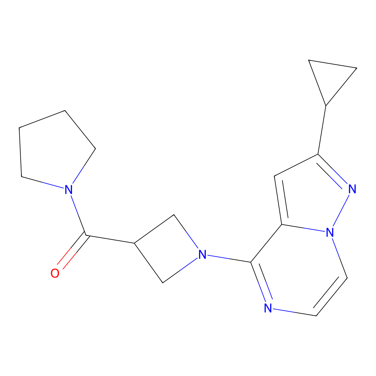 1-(1-{2-Cyclopropylpyrazolo[1,5-a]pyrazin-4-yl}azetidine-3-carbonyl)pyrrolidine molecular structure, CAS 2877751-44-3