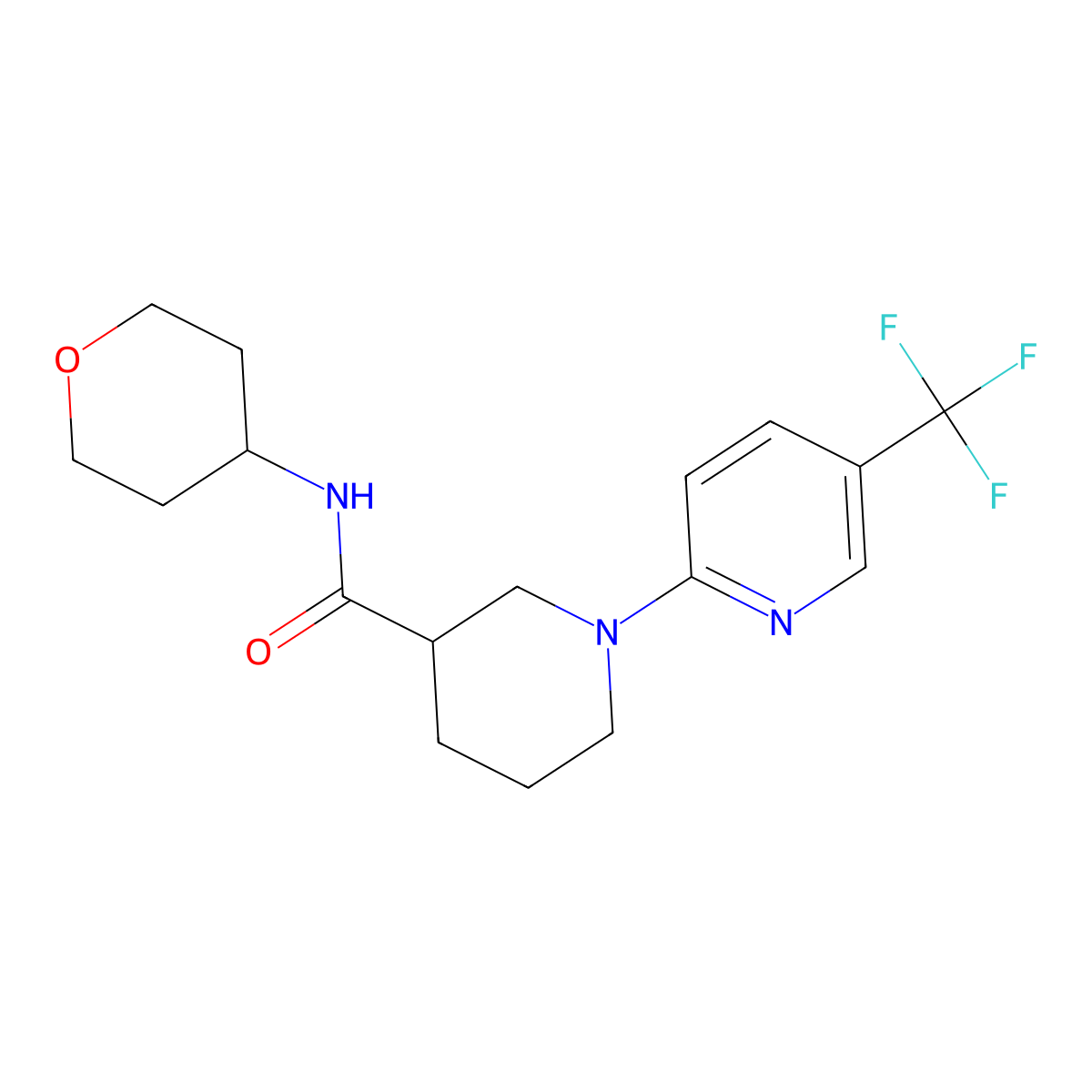 N-(oxan-4-yl)-1-[5-(trifluoromethyl)pyridin-2-yl]piperidine-3-carboxamide molecular structure, CAS 2877751-48-7