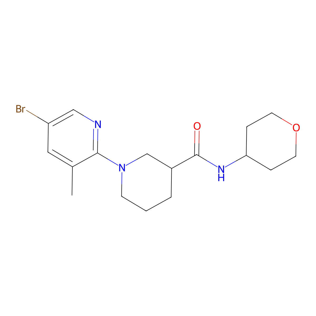 1-(5-bromo-3-methylpyridin-2-yl)-N-(oxan-4-yl)piperidine-3-carboxamide molecular structure, CAS 2877751-51-2
