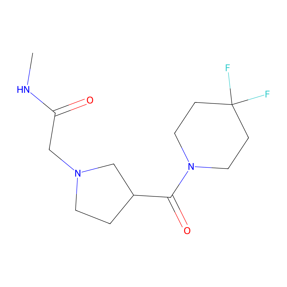 2-[3-(4,4-difluoropiperidine-1-carbonyl)pyrrolidin-1-yl]-N-methylacetamide molecular structure, CAS 2877751-54-5