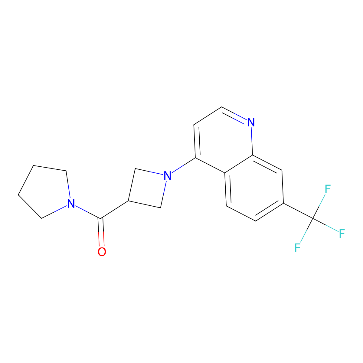 4-[3-(Pyrrolidine-1-carbonyl)azetidin-1-yl]-7-(trifluoromethyl)quinoline molecular structure, CAS 2877751-66-9