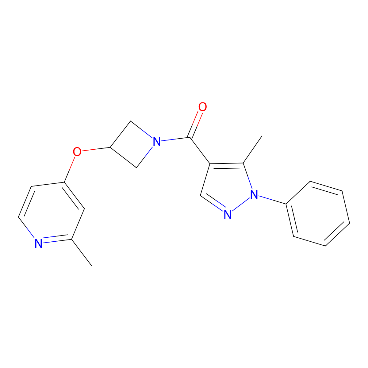 2-methyl-4-{[1-(5-methyl-1-phenyl-1H-pyrazole-4-carbonyl)azetidin-3-yl]oxy}pyridine molecular structure, CAS 2877751-72-7