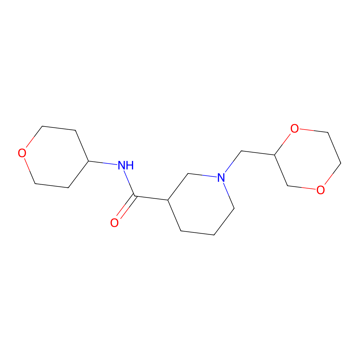 1-[(1,4-dioxan-2-yl)methyl]-N-(oxan-4-yl)piperidine-3-carboxamide molecular structure, CAS 2877751-74-9