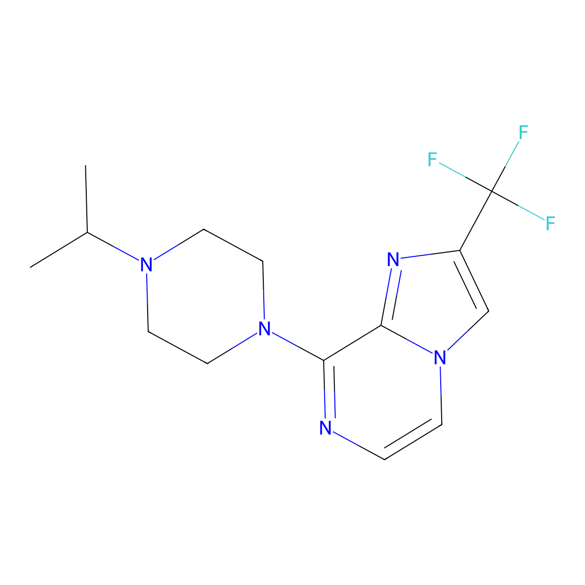 1-(Propan-2-yl)-4-[2-(trifluoromethyl)imidazo[1,2-a]pyrazin-8-yl]piperazine molecular structure, CAS 2877751-75-0