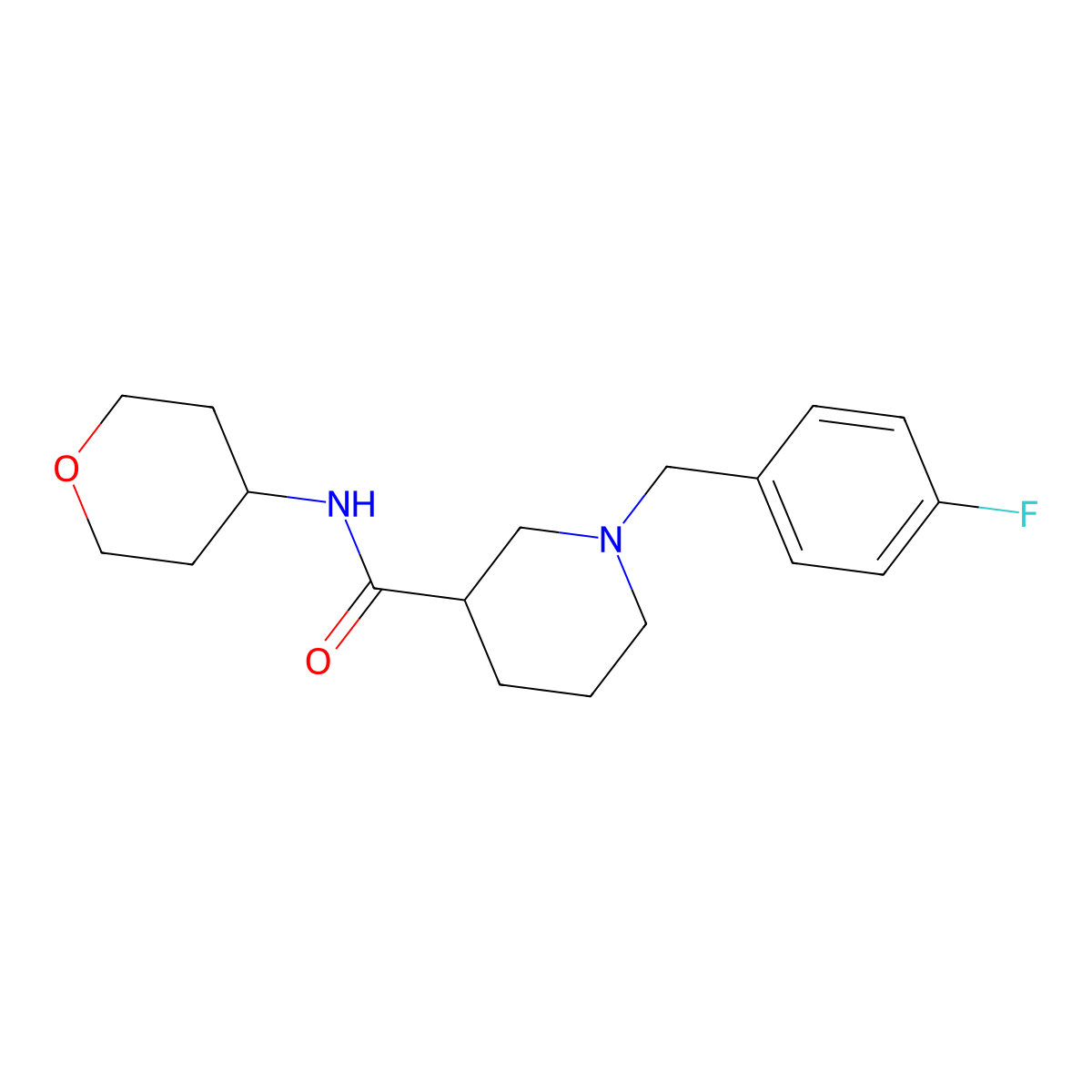 1-[(4-fluorophenyl)methyl]-N-(oxan-4-yl)piperidine-3-carboxamide molecular structure, CAS 2877751-76-1