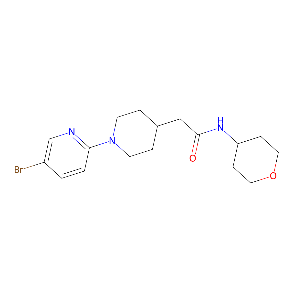 2-[1-(5-bromopyridin-2-yl)piperidin-4-yl]-N-(oxan-4-yl)acetamide molecular structure, CAS 2877751-79-4