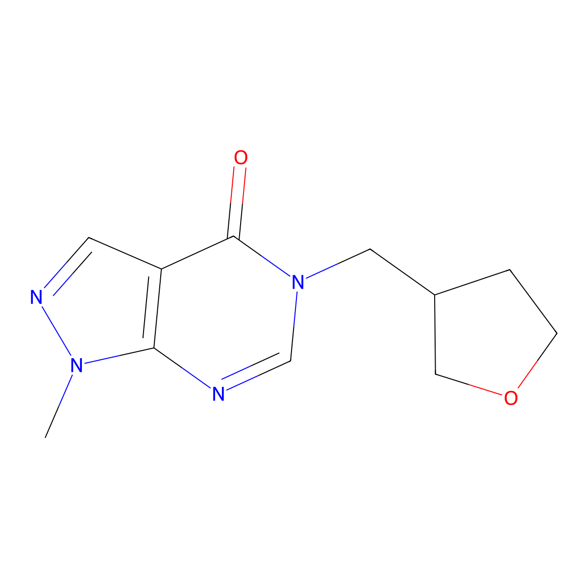 1-methyl-5-[(oxolan-3-yl)methyl]-1H,4H,5H-pyrazolo[3,4-d]pyrimidin-4-one molecular structure, CAS 2877751-81-8