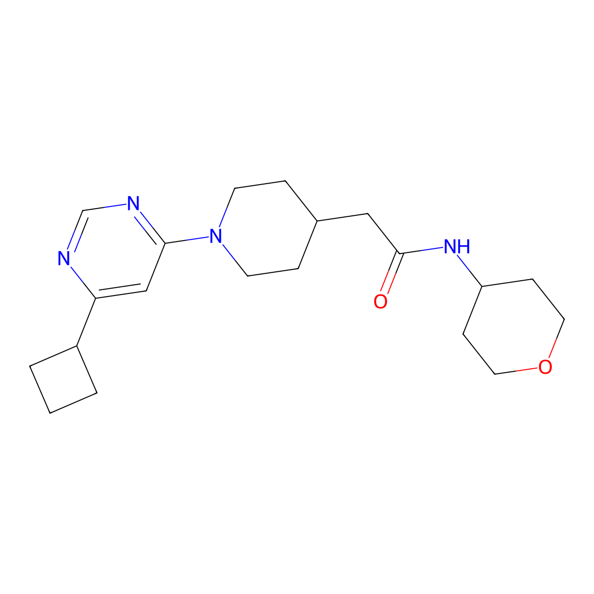 2-[1-(6-cyclobutylpyrimidin-4-yl)piperidin-4-yl]-N-(oxan-4-yl)acetamide molecular structure, CAS 2877751-84-1