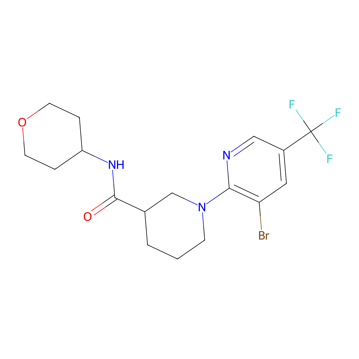 1-[3-bromo-5-(trifluoromethyl)pyridin-2-yl]-N-(oxan-4-yl)piperidine-3-carboxamide molecular structure, CAS 2877751-87-4