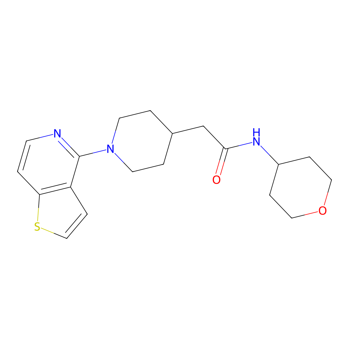 N-(oxan-4-yl)-2-(1-{thieno[3,2-c]pyridin-4-yl}piperidin-4-yl)acetamide molecular structure, CAS 2877751-88-5