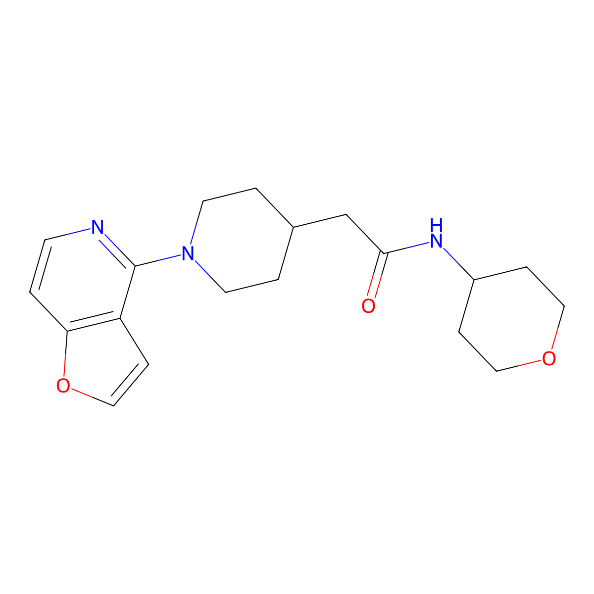 2-(1-{furo[3,2-c]pyridin-4-yl}piperidin-4-yl)-N-(oxan-4-yl)acetamide molecular structure, CAS 2877751-92-1