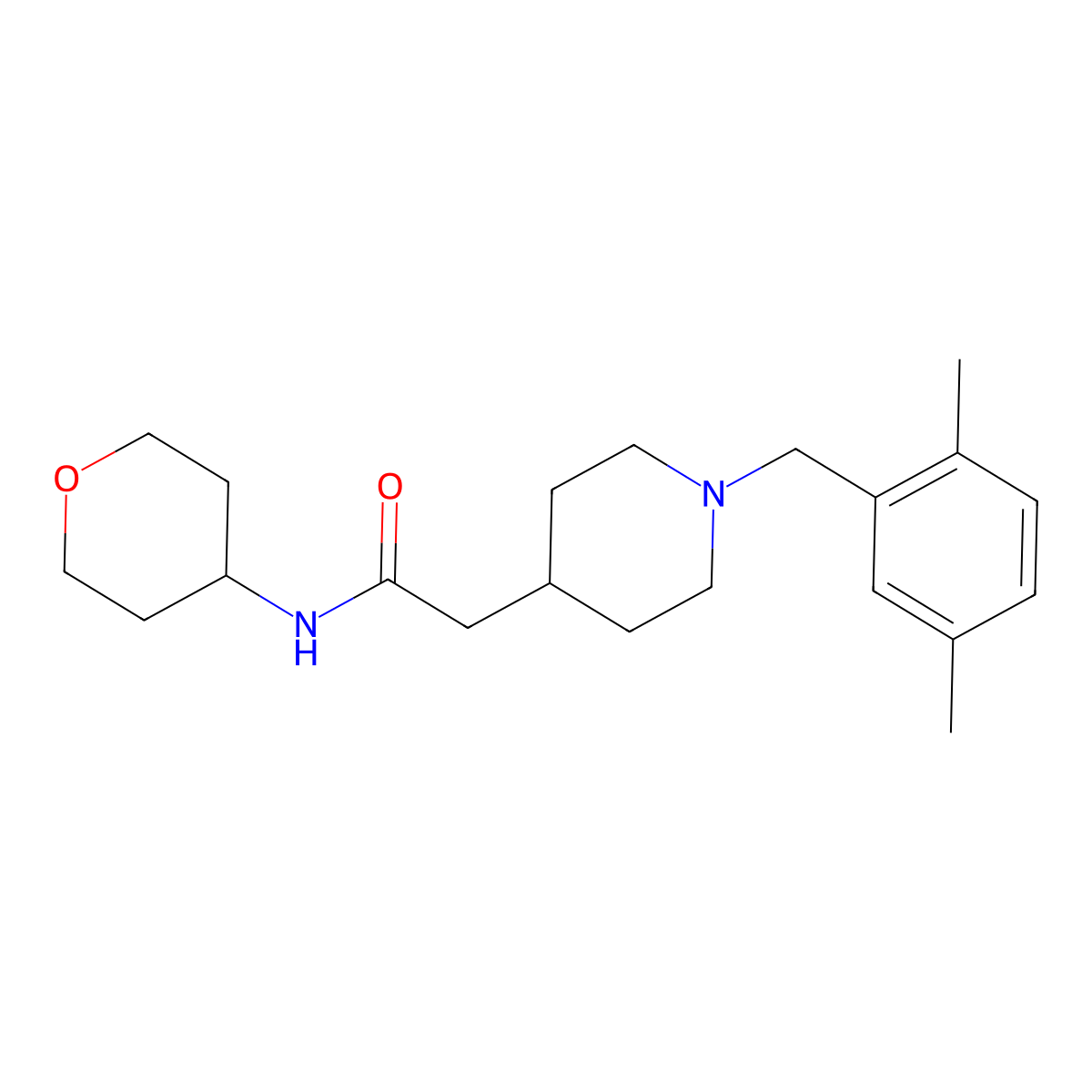 2-{1-[(2,5-dimethylphenyl)methyl]piperidin-4-yl}-N-(oxan-4-yl)acetamide molecular structure, CAS 2877751-94-3