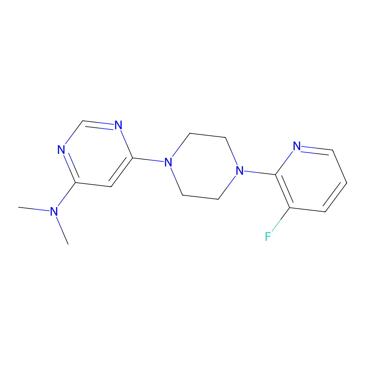 6-[4-(3-fluoropyridin-2-yl)piperazin-1-yl]-N,N-dimethylpyrimidin-4-amine molecular structure, CAS 2877751-95-4