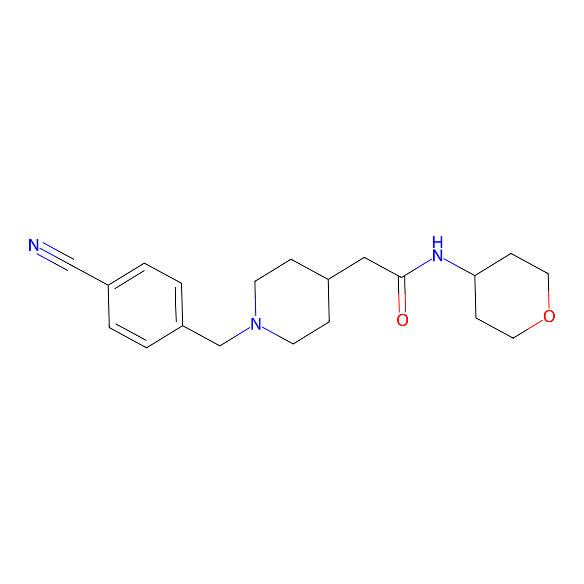 2-{1-[(4-cyanophenyl)methyl]piperidin-4-yl}-N-(oxan-4-yl)acetamide molecular structure, CAS 2877760-85-3