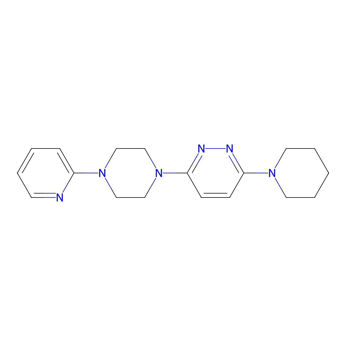 3-(Piperidin-1-yl)-6-[4-(pyridin-2-yl)piperazin-1-yl]pyridazine molecular structure, CAS 2877760-86-4