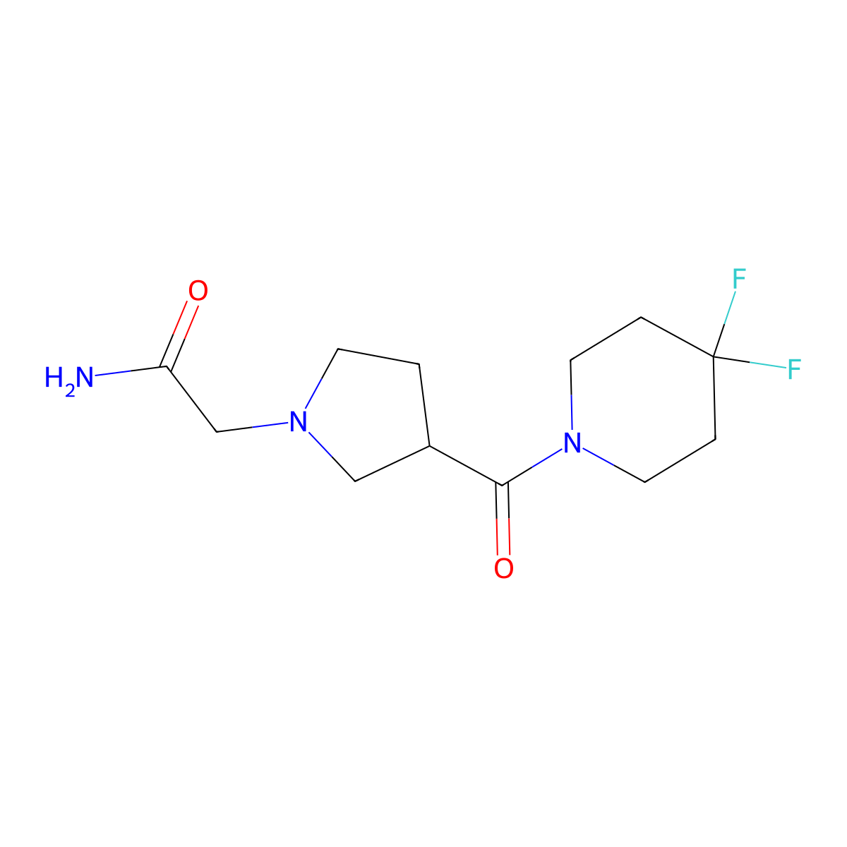 2-[3-(4,4-Difluoropiperidine-1-carbonyl)pyrrolidin-1-yl]acetamide molecular structure, CAS 2877760-90-0