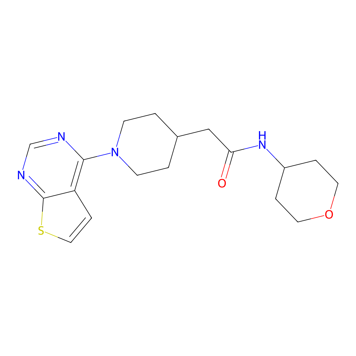 N-(oxan-4-yl)-2-(1-{thieno[2,3-d]pyrimidin-4-yl}piperidin-4-yl)acetamide molecular structure, CAS 2877760-91-1