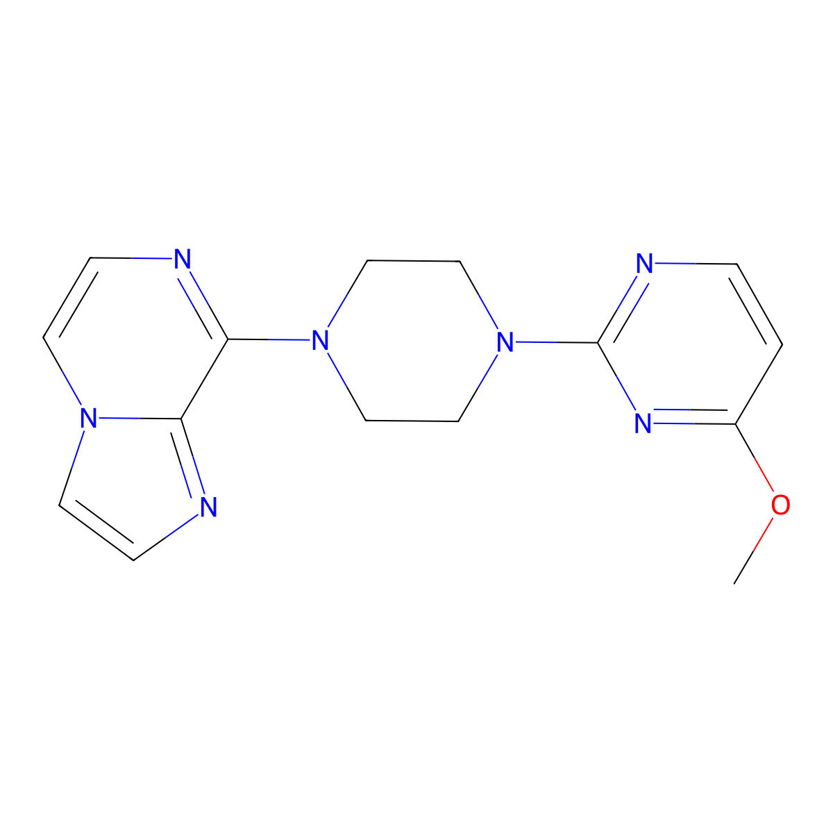 2-(4-{Imidazo[1,2-a]pyrazin-8-yl}piperazin-1-yl)-4-methoxypyrimidine molecular structure, CAS 2877760-96-6