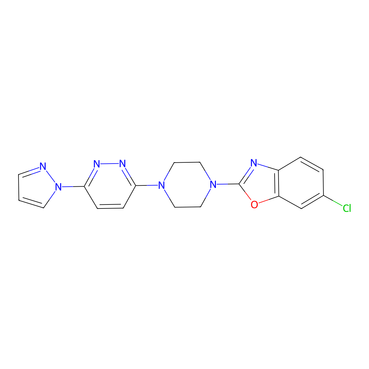 6-chloro-2-{4-[6-(1H-pyrazol-1-yl)pyridazin-3-yl]piperazin-1-yl}-1,3-benzoxazole molecular structure, CAS 2877760-97-7