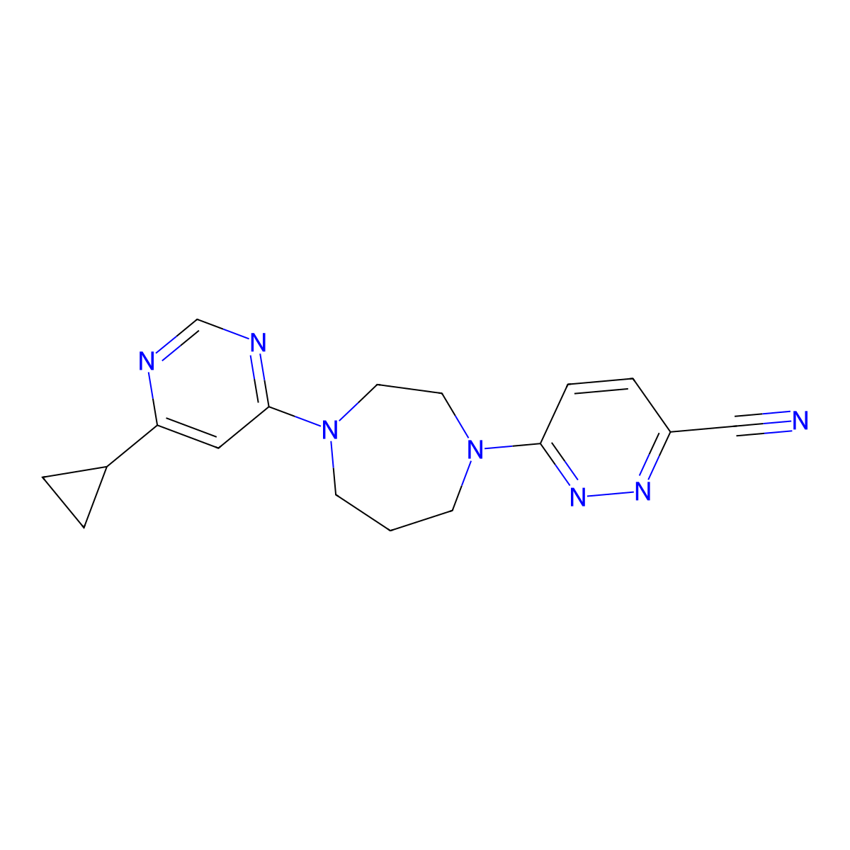 6-[4-(6-Cyclopropylpyrimidin-4-yl)-1,4-diazepan-1-yl]pyridazine-3-carbonitrile molecular structure, CAS 2877761-06-1