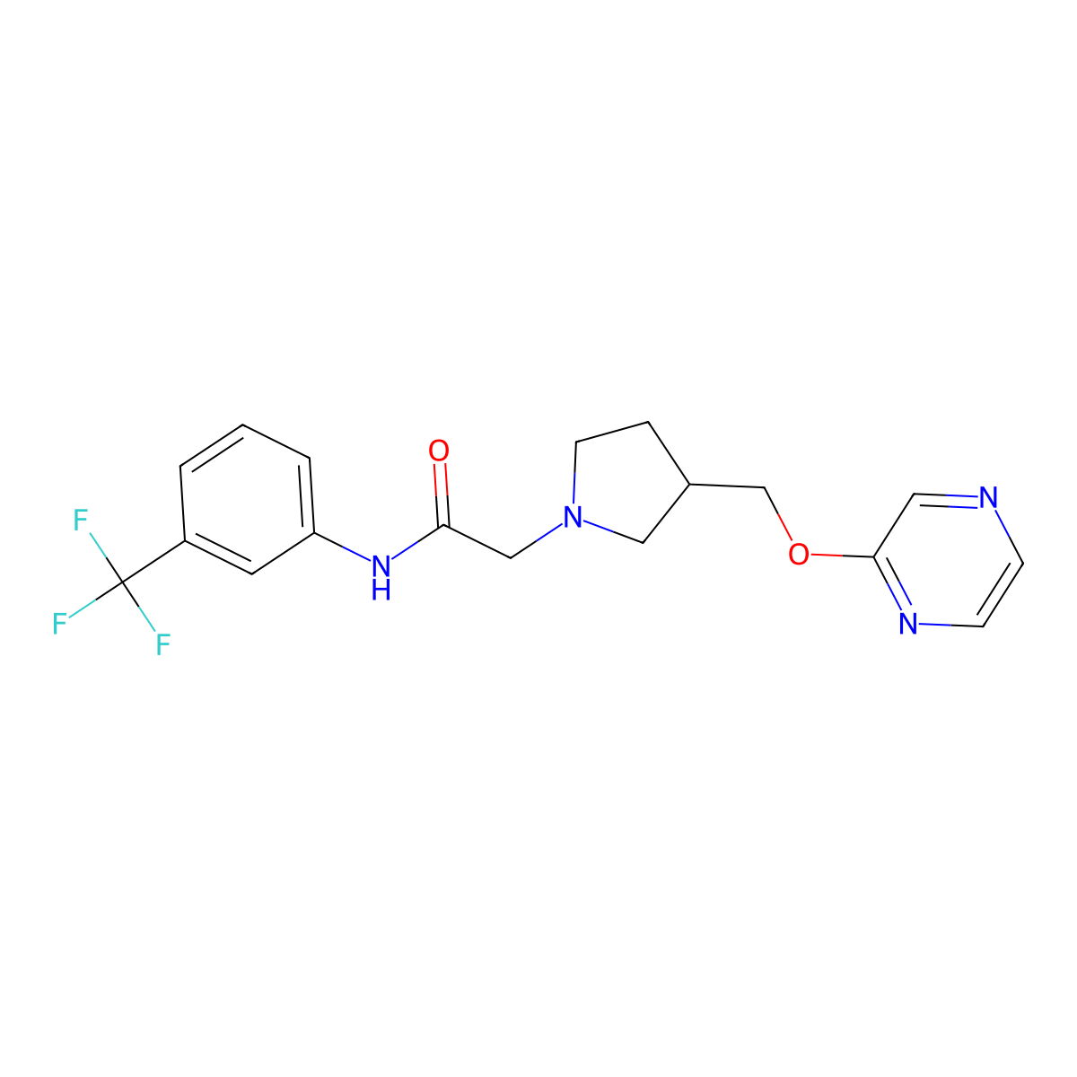 2-{3-[(pyrazin-2-yloxy)methyl]pyrrolidin-1-yl}-N-[3-(trifluoromethyl)phenyl]acetamide molecular structure, CAS 2877761-07-2