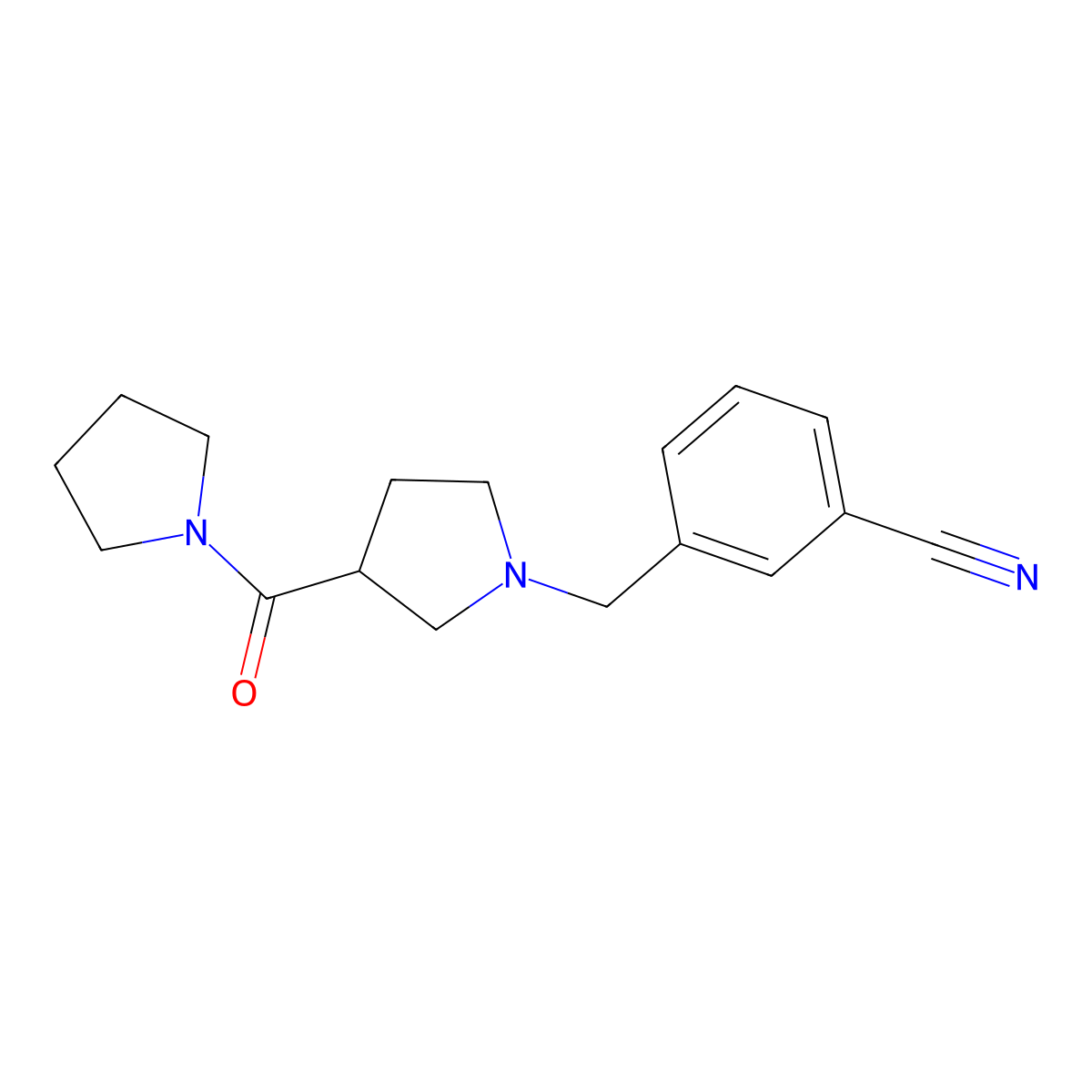3-{[3-(Pyrrolidine-1-carbonyl)pyrrolidin-1-yl]methyl}benzonitrile molecular structure, CAS 2877761-09-4