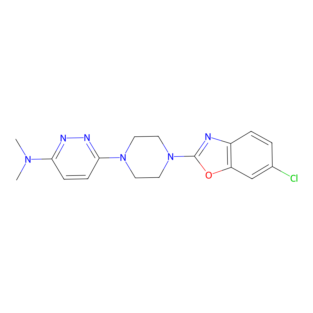 6-[4-(6-chloro-1,3-benzoxazol-2-yl)piperazin-1-yl]-N,N-dimethylpyridazin-3-amine molecular structure, CAS 2877761-11-8