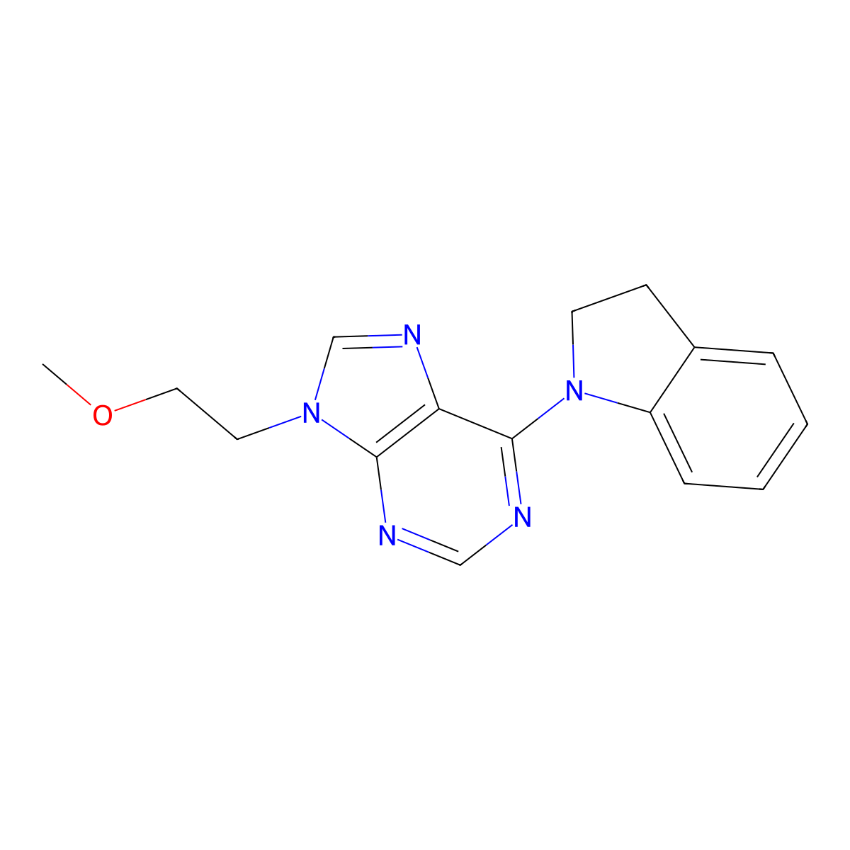6-(2,3-dihydro-1H-indol-1-yl)-9-(2-methoxyethyl)-9H-purine molecular structure, CAS 2877761-15-2