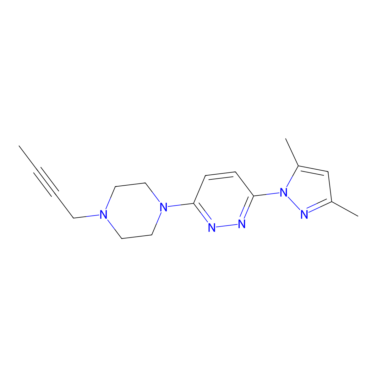 3-[4-(but-2-yn-1-yl)piperazin-1-yl]-6-(3,5-dimethyl-1H-pyrazol-1-yl)pyridazine molecular structure, CAS 2877761-16-3
