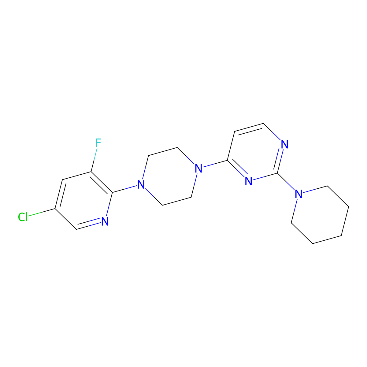 4-[4-(5-Chloro-3-fluoropyridin-2-yl)piperazin-1-yl]-2-(piperidin-1-yl)pyrimidine molecular structure, CAS 2877761-17-4
