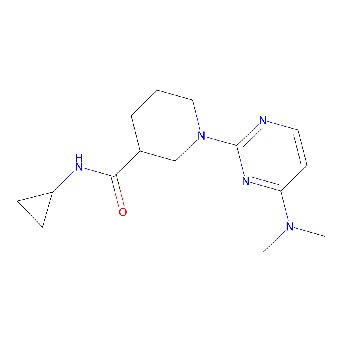 N-cyclopropyl-1-[4-(dimethylamino)pyrimidin-2-yl]piperidine-3-carboxamide molecular structure, CAS 2877761-18-5