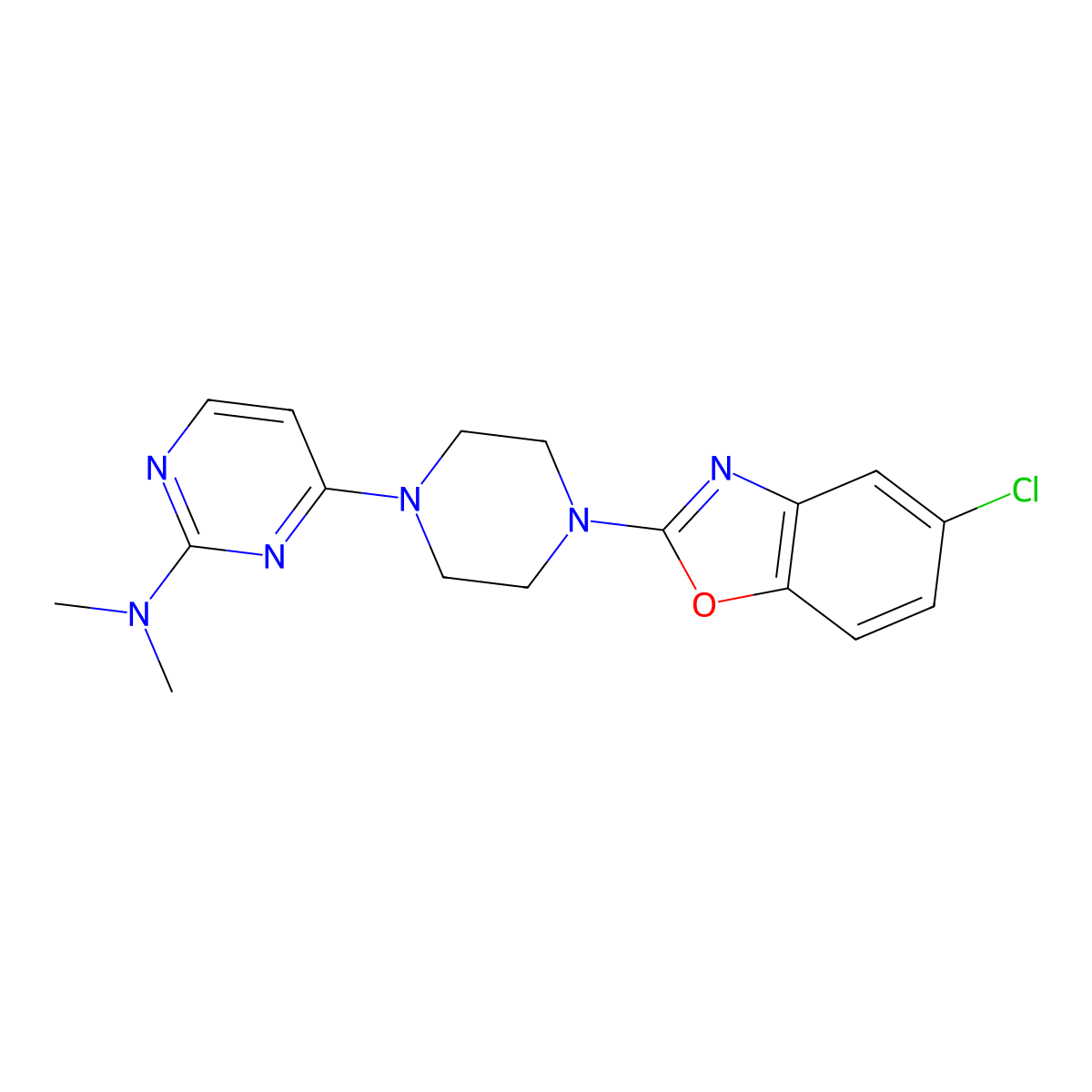 4-[4-(5-chloro-1,3-benzoxazol-2-yl)piperazin-1-yl]-N,N-dimethylpyrimidin-2-amine molecular structure, CAS 2877761-20-9