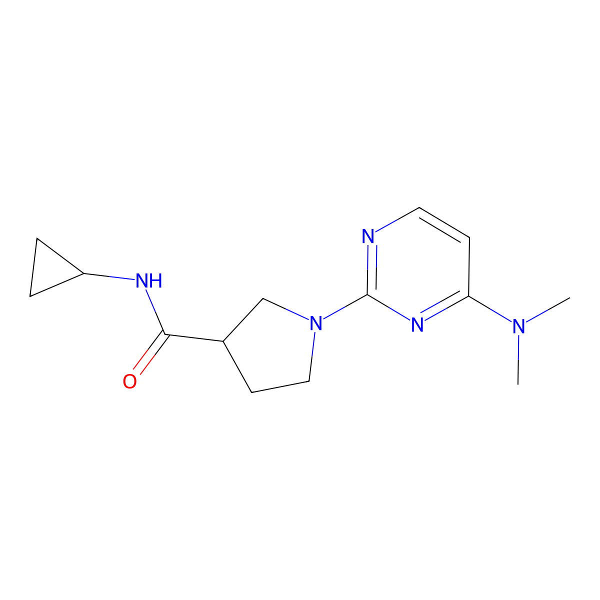 N-cyclopropyl-1-[4-(dimethylamino)pyrimidin-2-yl]pyrrolidine-3-carboxamide molecular structure, CAS 2877761-23-2