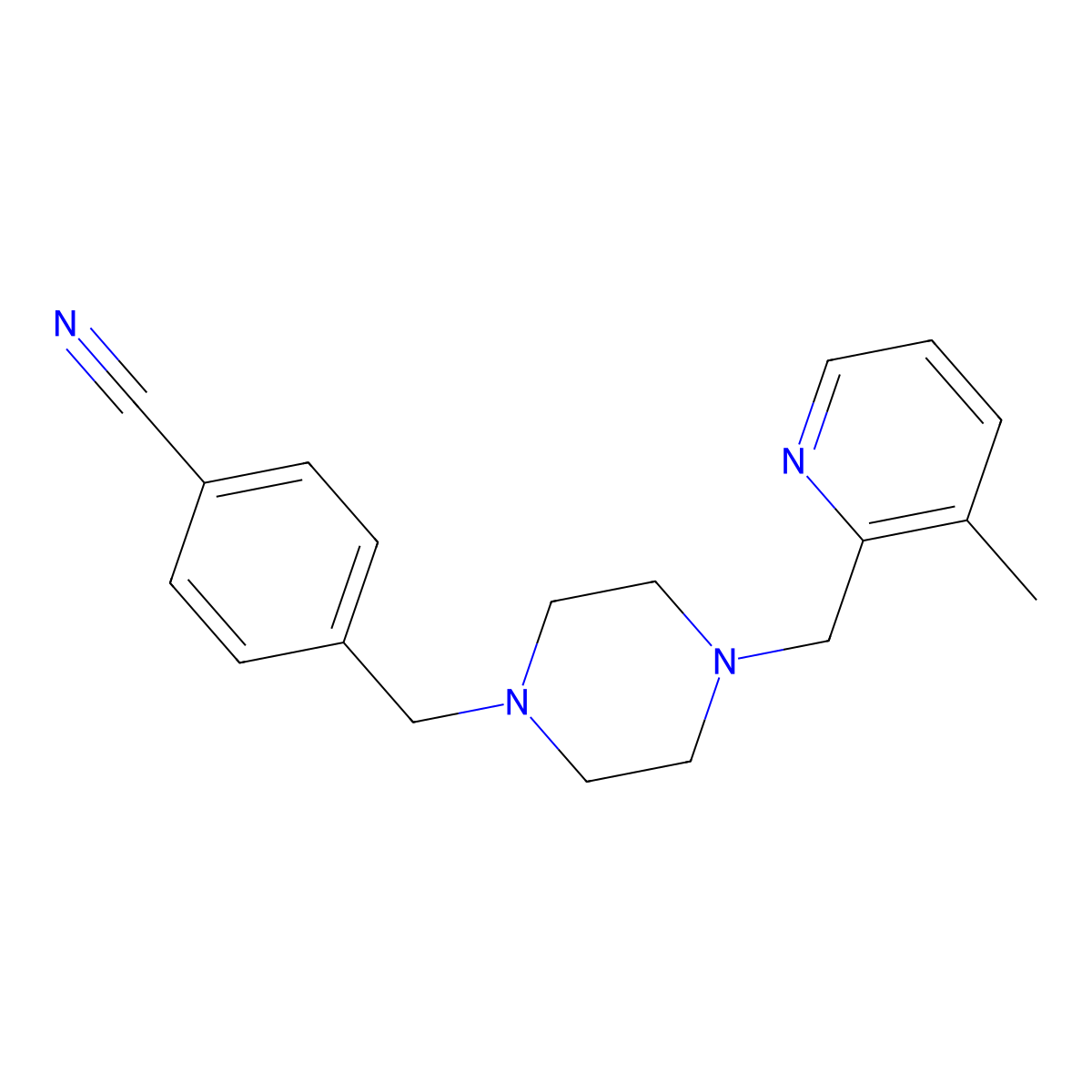 4-({4-[(3-Methylpyridin-2-yl)methyl]piperazin-1-yl}methyl)benzonitrile molecular structure, CAS 2877761-29-8