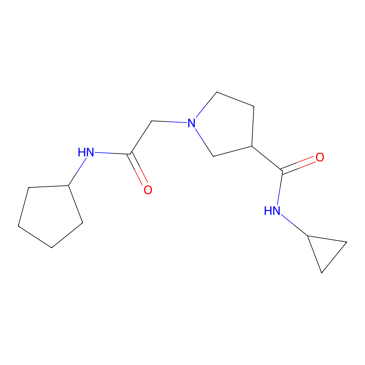 1-[(cyclopentylcarbamoyl)methyl]-N-cyclopropylpyrrolidine-3-carboxamide molecular structure, CAS 2877761-31-2