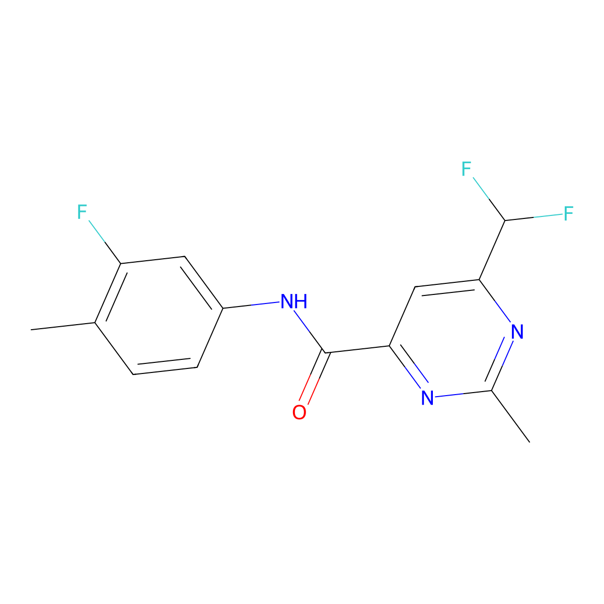 6-(difluoromethyl)-N-(3-fluoro-4-methylphenyl)-2-methylpyrimidine-4-carboxamide molecular structure, CAS 2877761-33-4