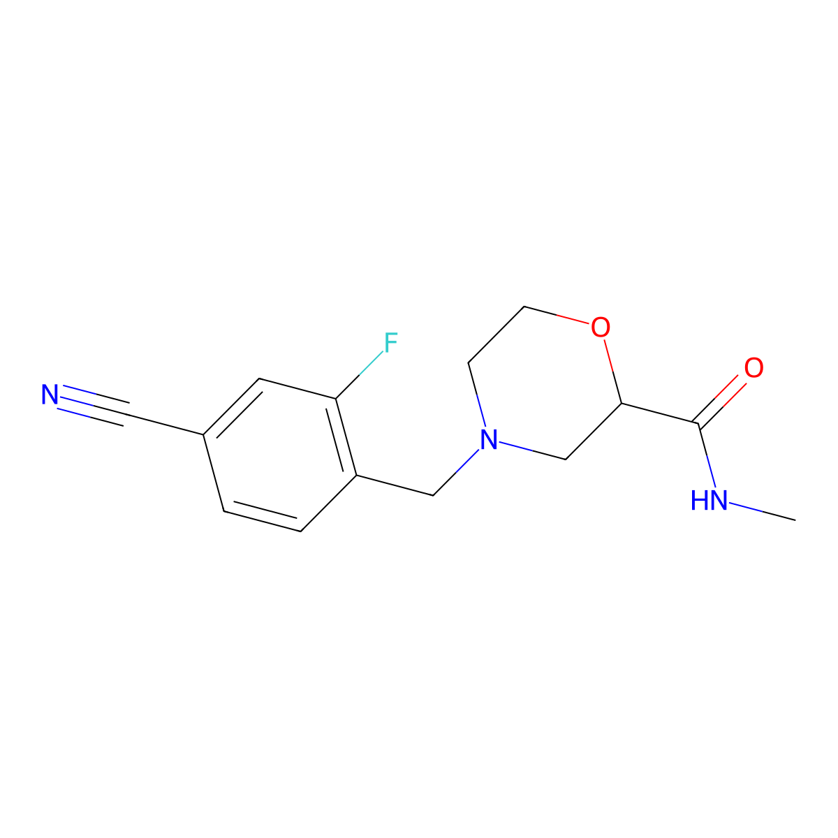 4-[(4-cyano-2-fluorophenyl)methyl]-N-methylmorpholine-2-carboxamide molecular structure, CAS 2877761-34-5