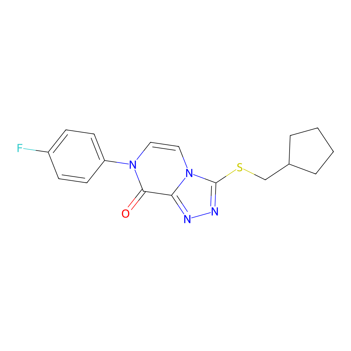 3-[(cyclopentylmethyl)sulfanyl]-7-(4-fluorophenyl)-7H,8H-[1,2,4]triazolo[4,3-a]pyrazin-8-one molecular structure, CAS 2877761-35-6