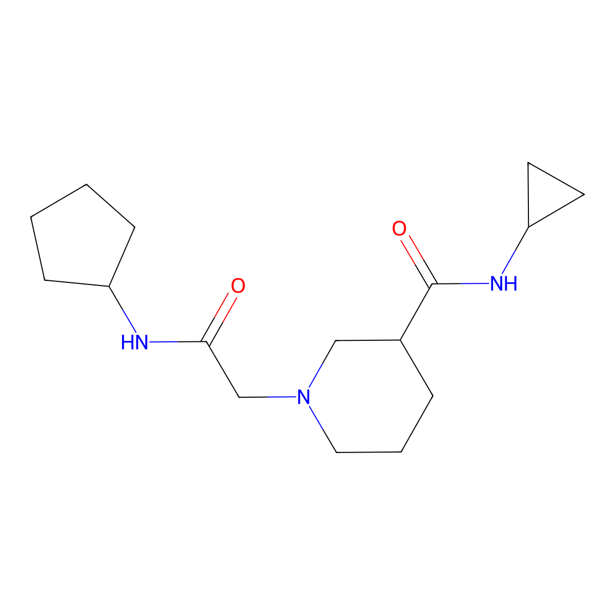 1-[(cyclopentylcarbamoyl)methyl]-N-cyclopropylpiperidine-3-carboxamide molecular structure, CAS 2877761-36-7