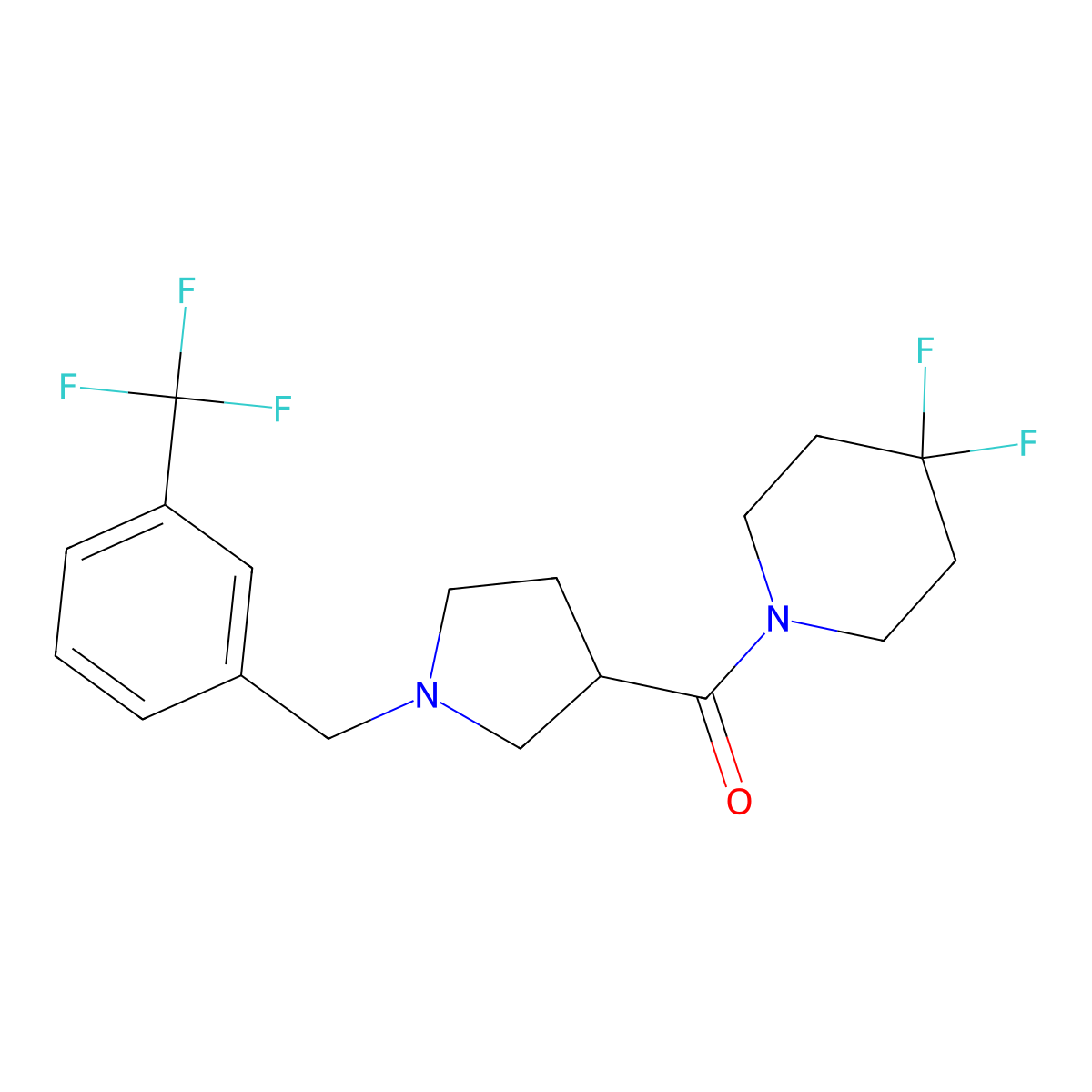 4,4-Difluoro-1-(1-{[3-(trifluoromethyl)phenyl]methyl}pyrrolidine-3-carbonyl)piperidine molecular structure, CAS 2877761-38-9