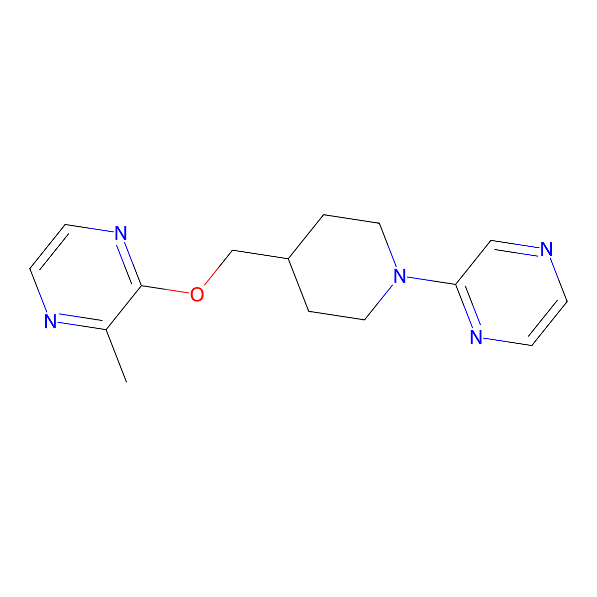 2-(4-{[(3-Methylpyrazin-2-yl)oxy]methyl}piperidin-1-yl)pyrazine molecular structure, CAS 2877761-39-0