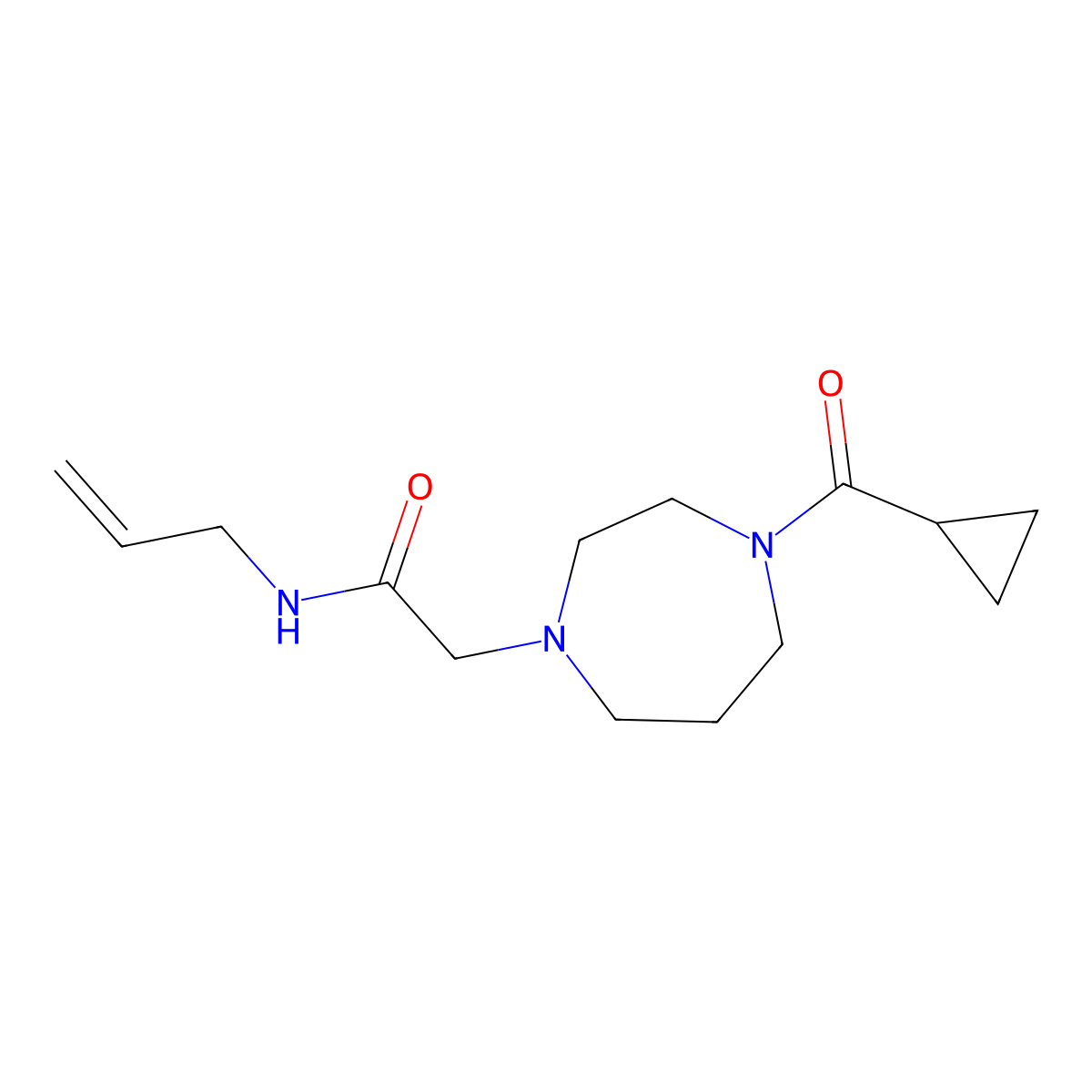 2-(4-cyclopropanecarbonyl-1,4-diazepan-1-yl)-N-(prop-2-en-1-yl)acetamide molecular structure, CAS 2877761-42-5