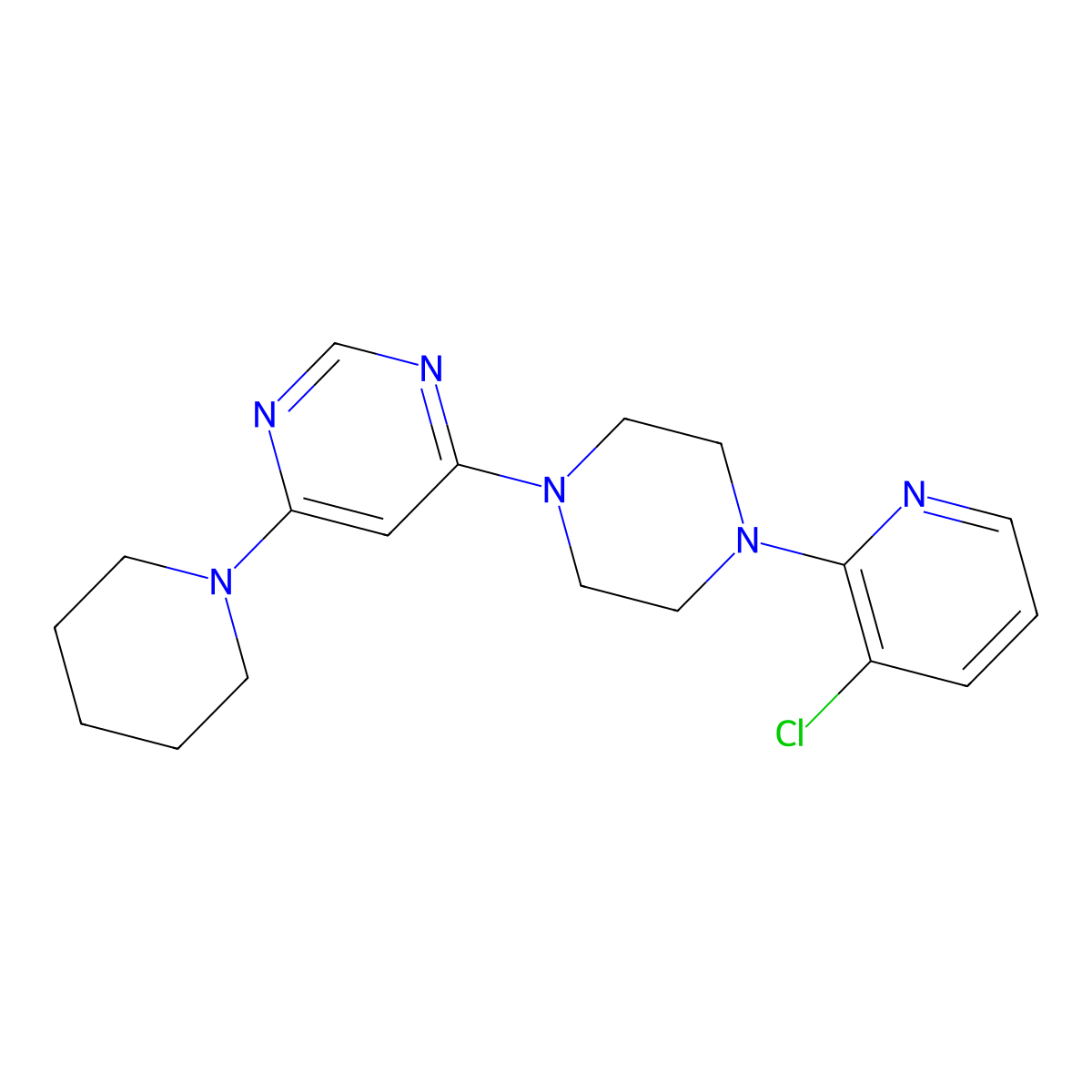 4-[4-(3-Chloropyridin-2-yl)piperazin-1-yl]-6-(piperidin-1-yl)pyrimidine molecular structure, CAS 2877761-43-6