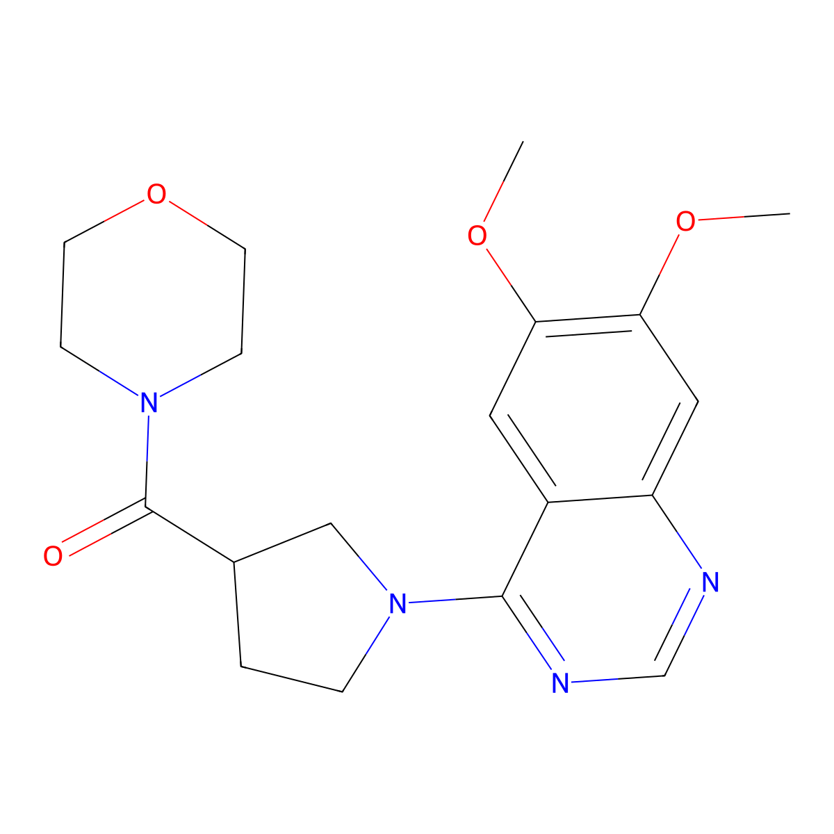 6,7-Dimethoxy-4-[3-(morpholine-4-carbonyl)pyrrolidin-1-yl]quinazoline molecular structure, CAS 2877761-44-7