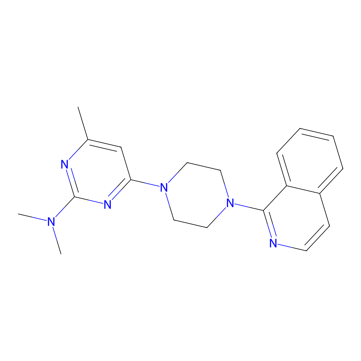 4-[4-(isoquinolin-1-yl)piperazin-1-yl]-N,N,6-trimethylpyrimidin-2-amine molecular structure, CAS 2877761-49-2
